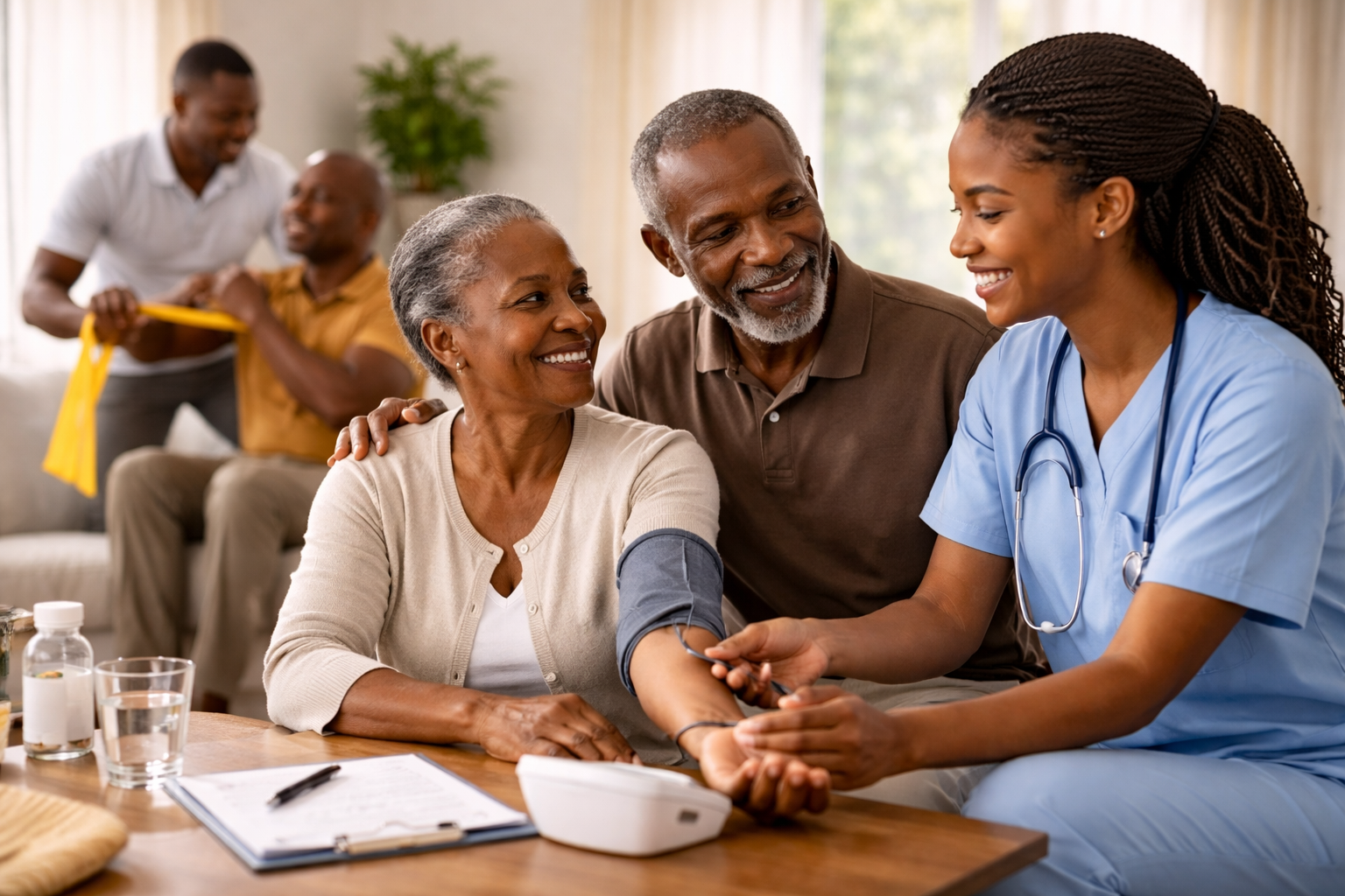 Homecare nurse assisting a patient